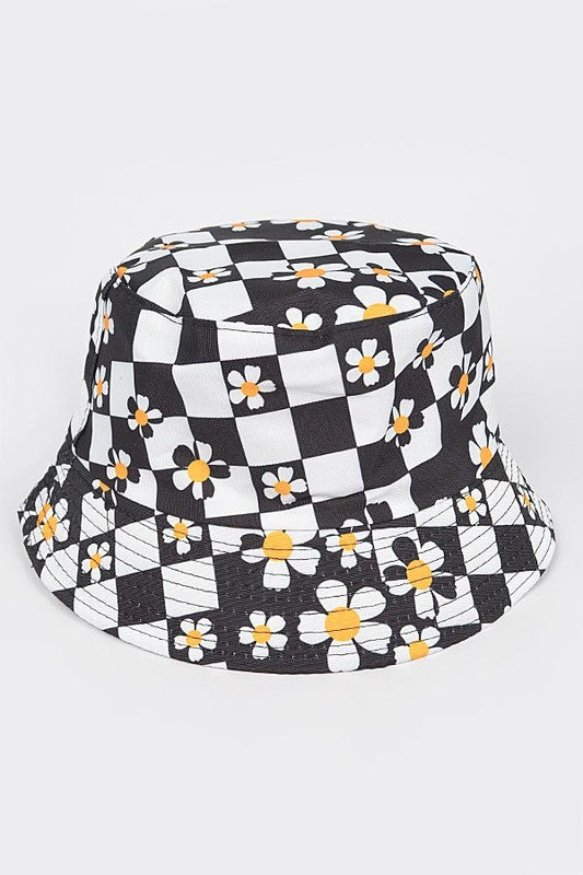 90's Baby Checker Board Daisy Print Bucket Hat