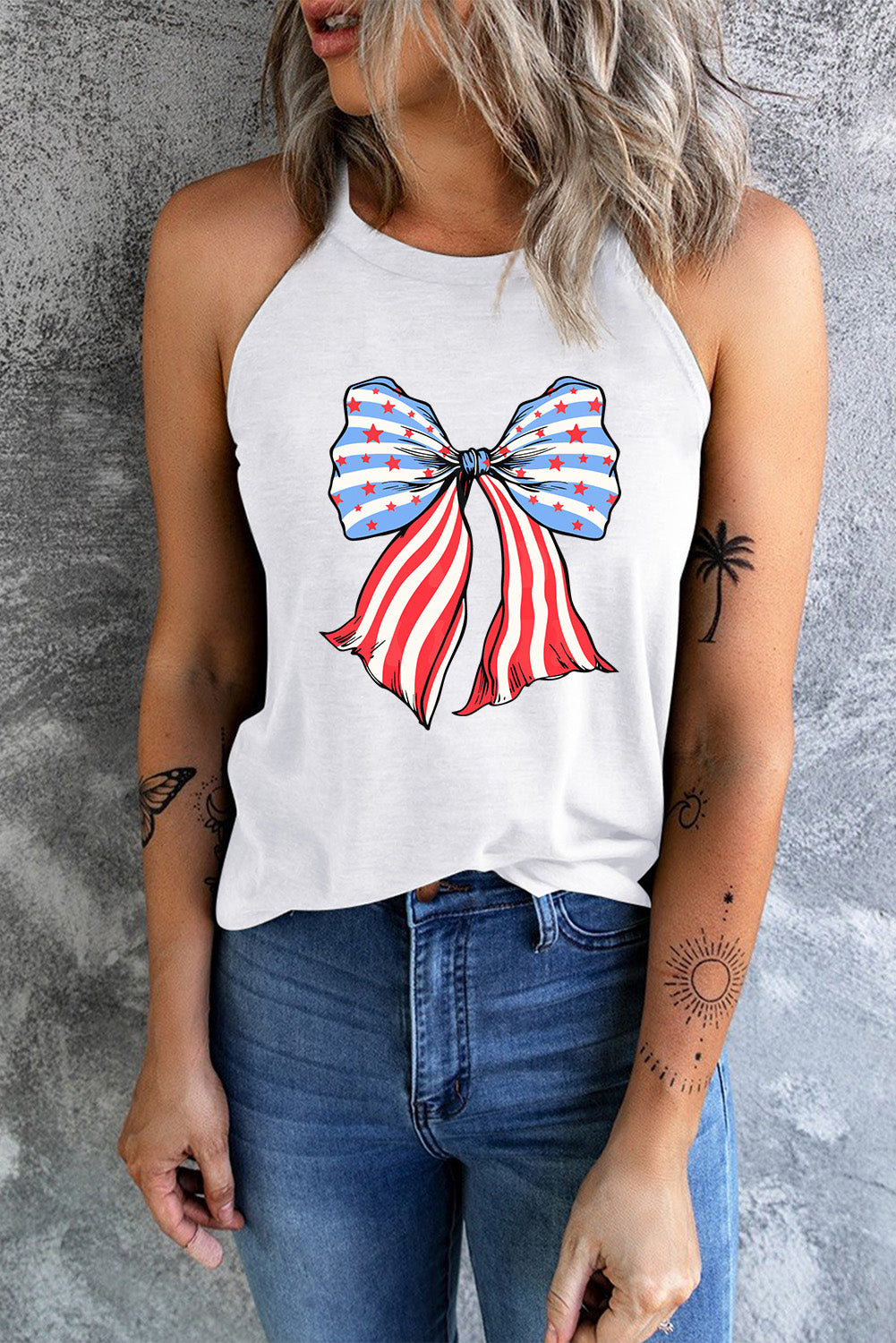 Born Brave Bow Graphic Grecian Neck Tank