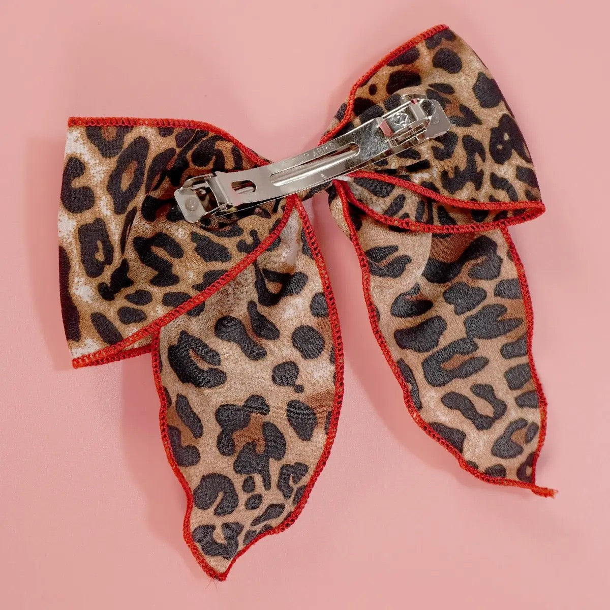 Red Trim Leopard Bow Clip