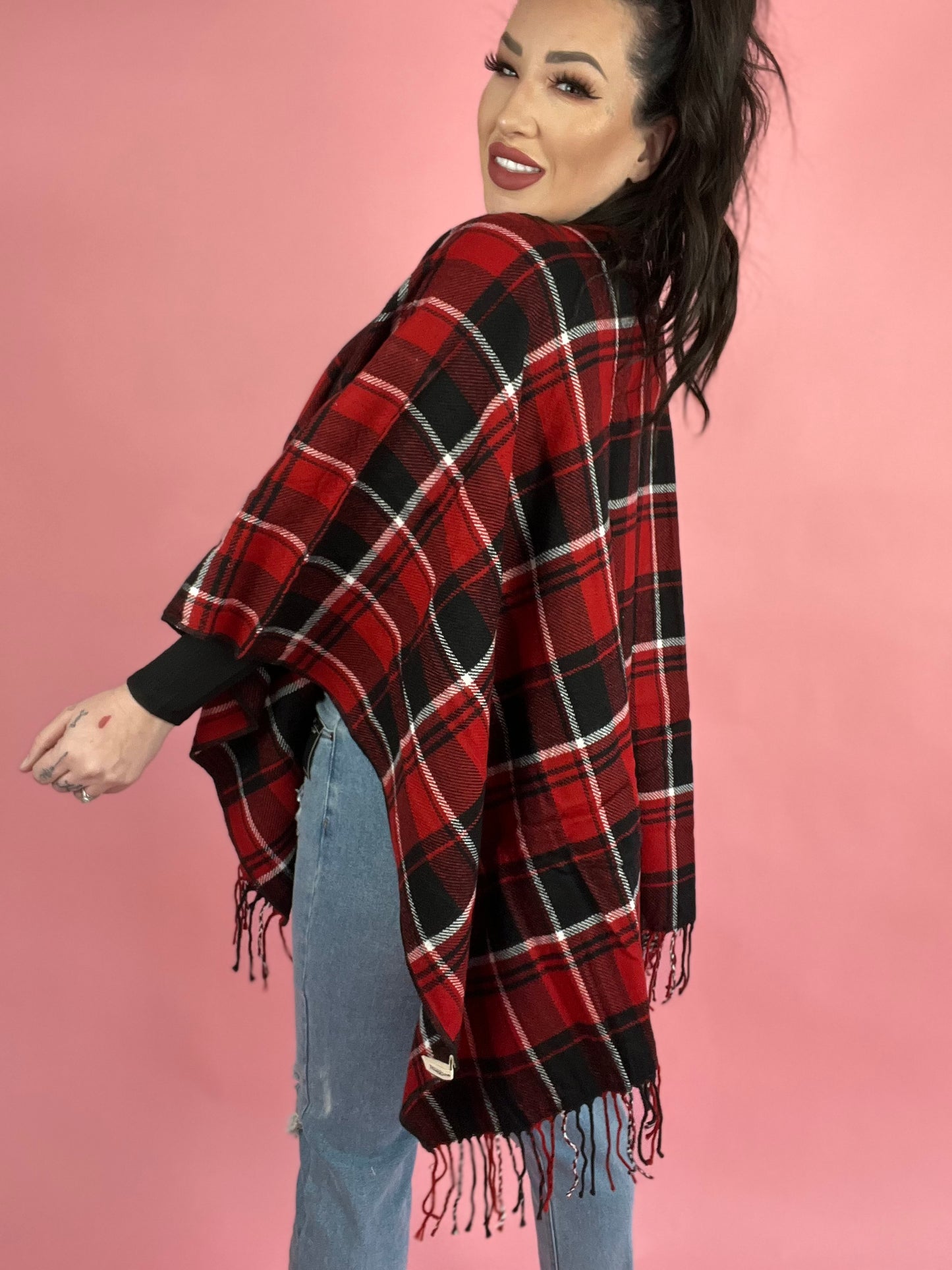 Status Quo Plaid Ruana with Fringe