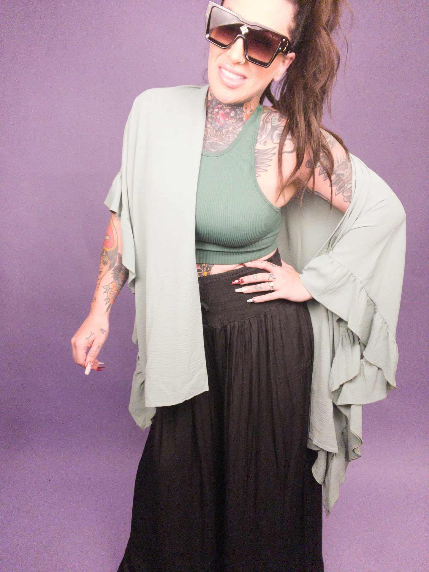 CURVY/REG - Jade By Jane - Wide Sleeves Ruffle Kimono