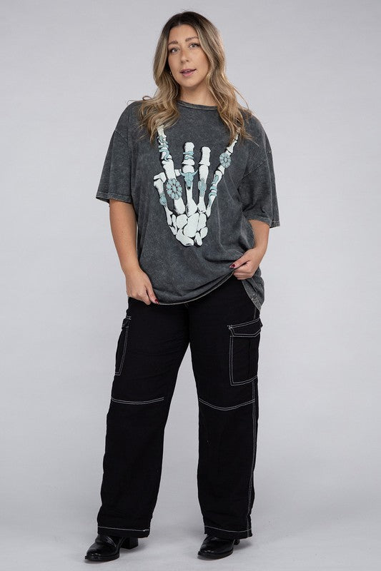 CURVY - Plus Skeleton Rock Hand Sign Graphic Top (MULTIPLE COLORS) - BP