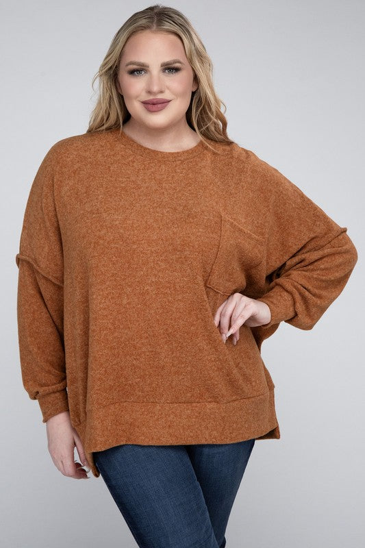 (1X-3X) Getting Serious  Brushed Melange Drop Shoulder Sweater (Multiple Colors) - BP