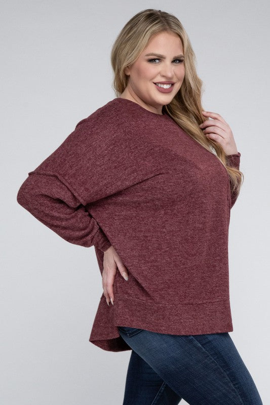 (1X-3X) Getting Serious  Brushed Melange Drop Shoulder Sweater (Multiple Colors) - BP