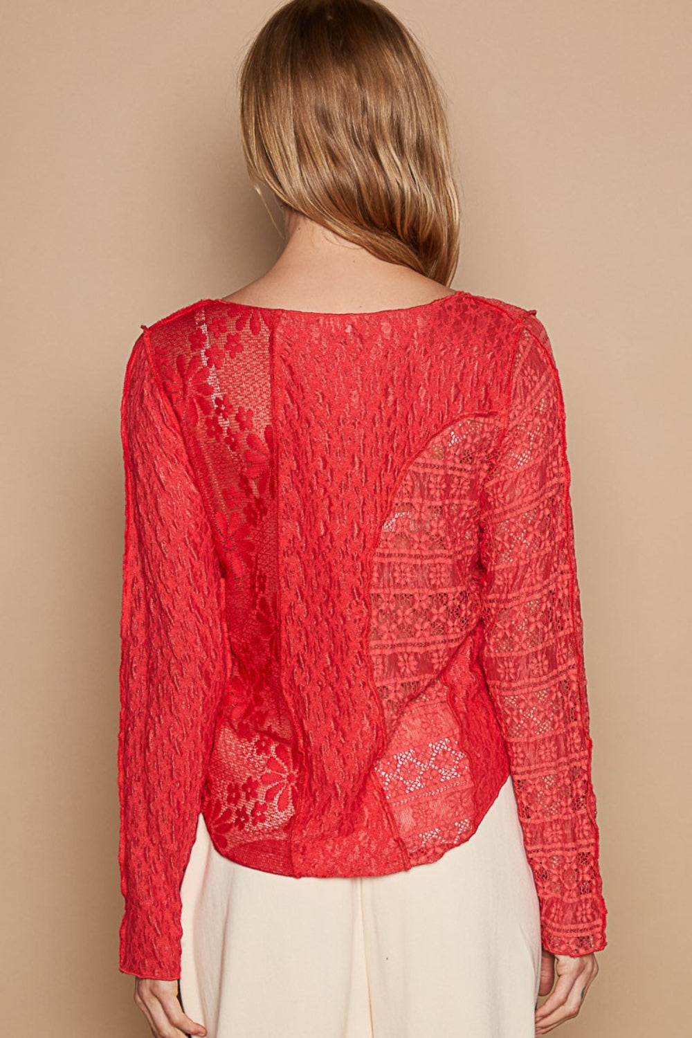 Fireworks In My Eyes Exposed Seam Long Sleeve Lace Knit Top (POL)