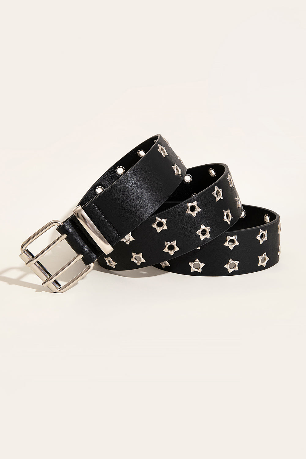 Wishing For You Double Row Star Grommet PU Leather Belt