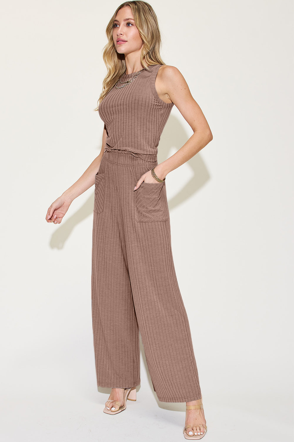 (S-3X) Dear Delilah Ribbed Tank and Wide Leg Pants Set (Multiple Colors) - BP