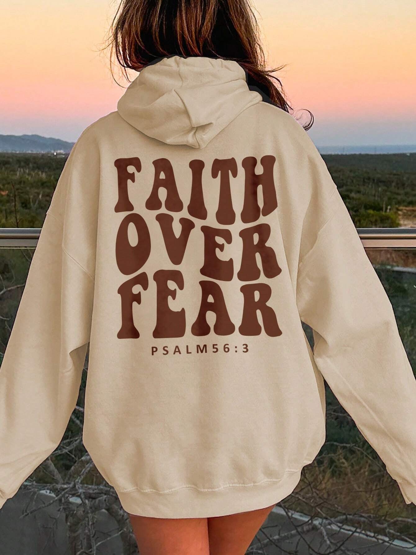 (S-2X) Faith Over Fear Dropped Shoulder Hoodie - Multiple Colors)