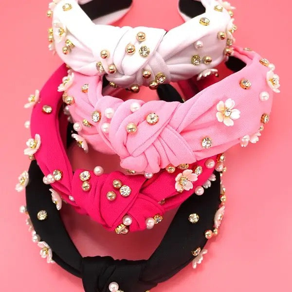 Knotted Daisy Flower Pearl Headband