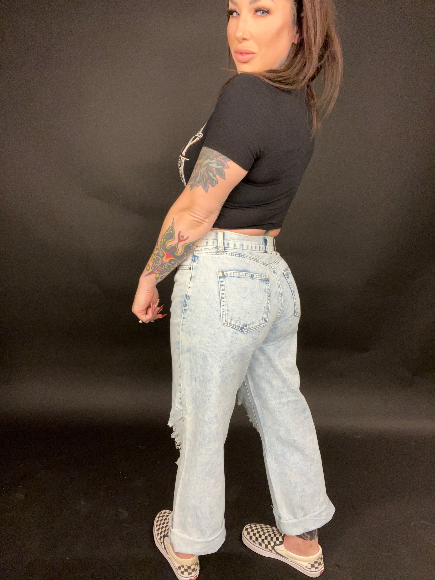 See Ya Later Girl Wide Leg Distressed Skater Jeans (Sizes 1-13)