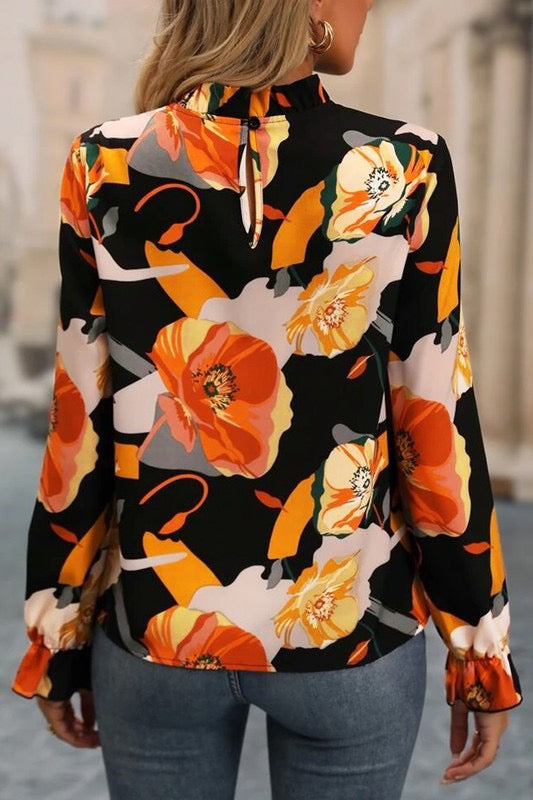 Prove You Wrong Floral Print Mock Neck Blouse