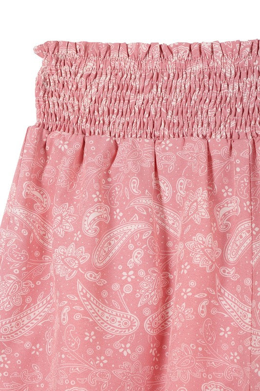 Paisley shirred waist casual shorts -  BP