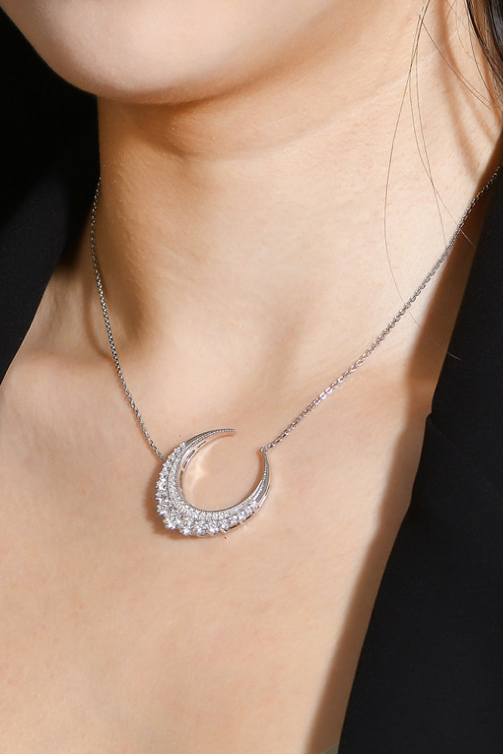 Peace Within 1.8 Carat Moissanite Crescent Moon Shape Pendant Necklace - BP