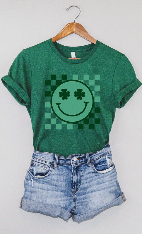 CURVY - Checker Clover Smiley St Patrick PLUS Graphic Tee (MULTIPLE COLORS) - BP