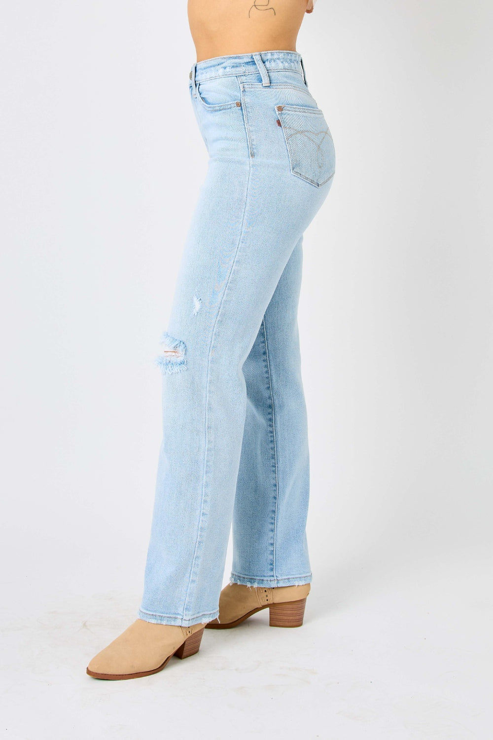 (0-24W) Judy Blue Full Size High Waist Distressed Straight Jeans - BP