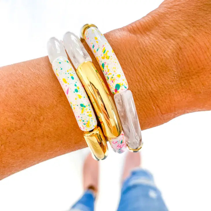 Birthday Cake Sprinkles GOLD TUBING Acrylic Bracelet