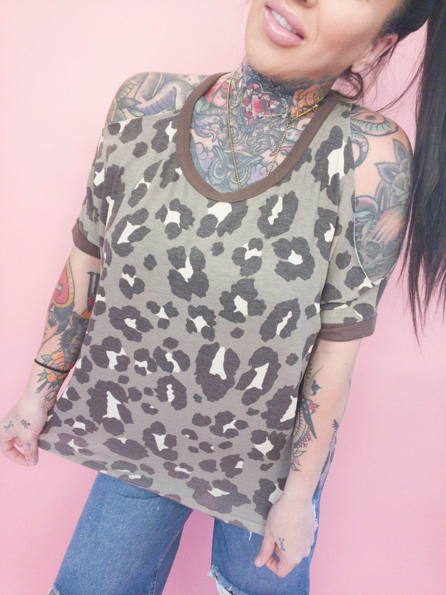 Spicy Cheetah Animal Print Cut Out Asymmetric Tee