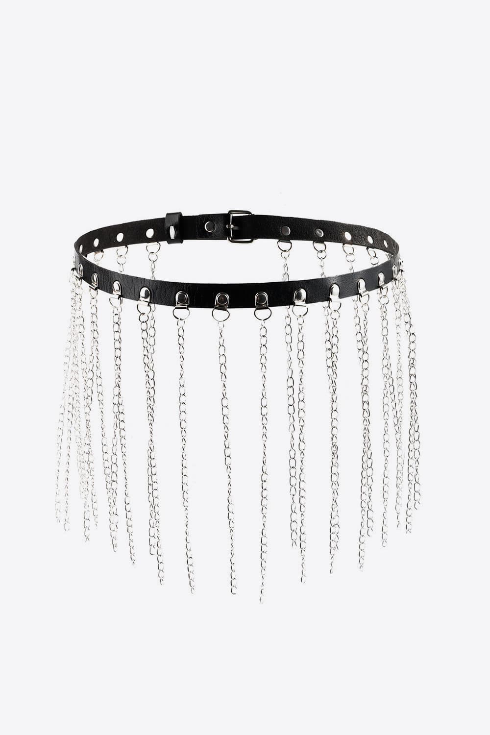 Chained In Style Fringed Chain PU Leather Belt