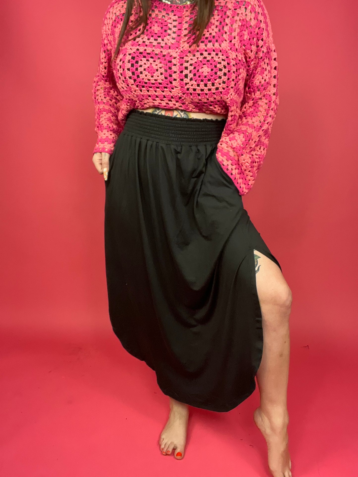 Going Places Smocking Waist Maxi Skirt With Pockets (Multiple Colors)