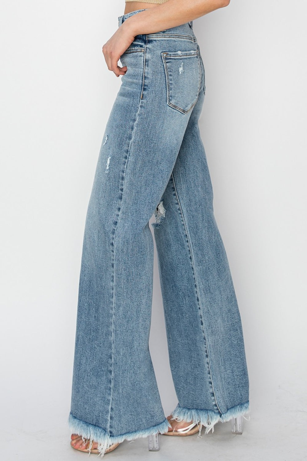 RISEN Gemma Mid Rise Button Fly Wide Leg Jeans - BP