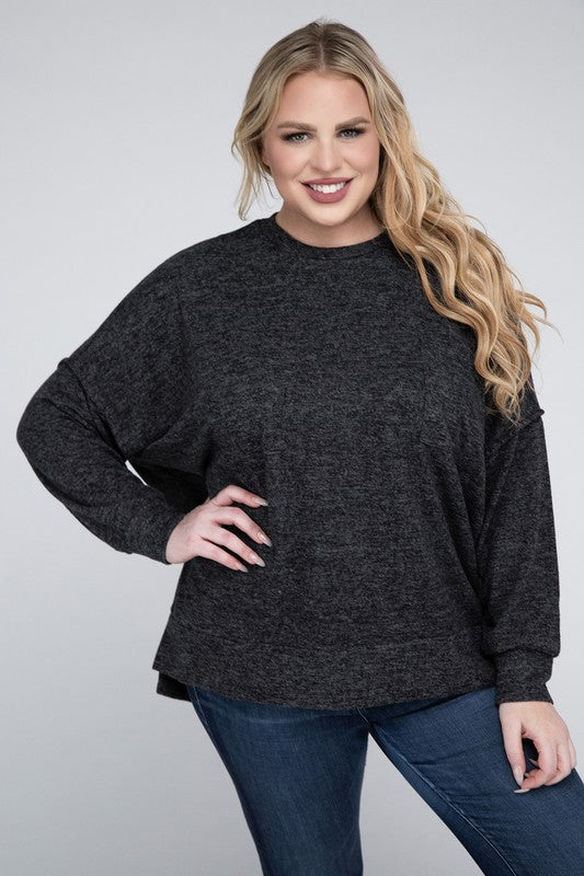 (1X-3X) Getting Serious  Brushed Melange Drop Shoulder Sweater (Multiple Colors) - BP