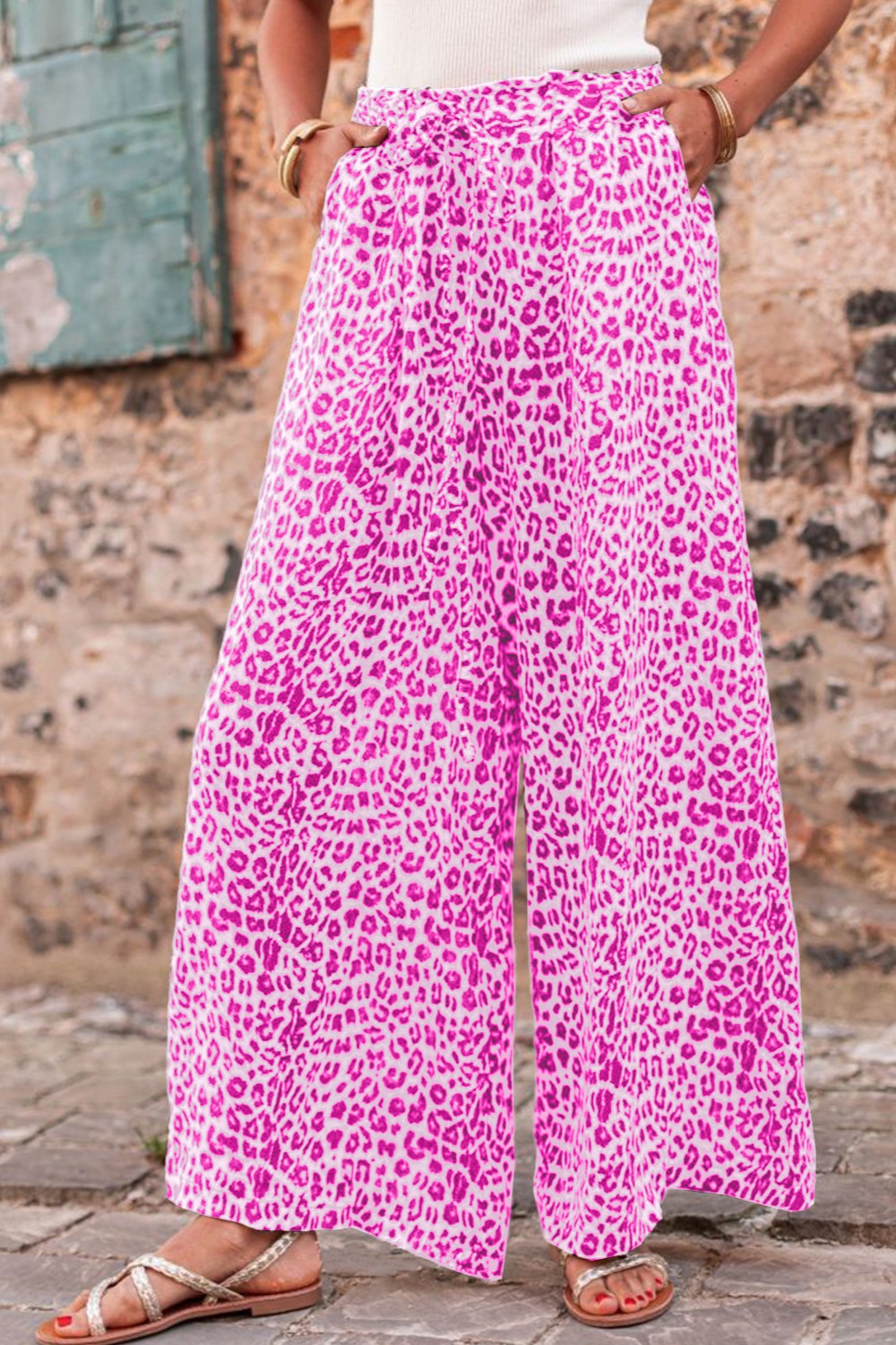 In The Moment Leopard Drawstring Wide Leg Pants