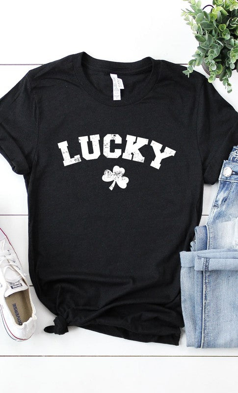 CURVY - Retro Lucky White ink Shamrock Graphic Tee PLUS (MULTIPLE COLORS) - BP