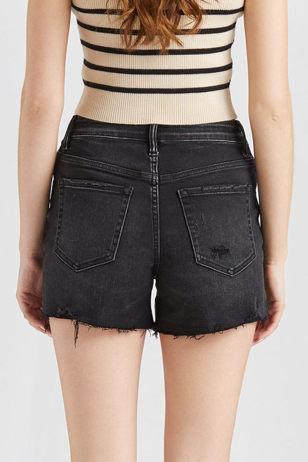 Shandelle Stepped Waist Raw Hem Denim Shorts - BP