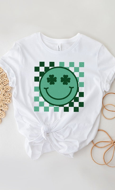 CURVY - Checker Clover Smiley St Patrick PLUS Graphic Tee (MULTIPLE COLORS) - BP