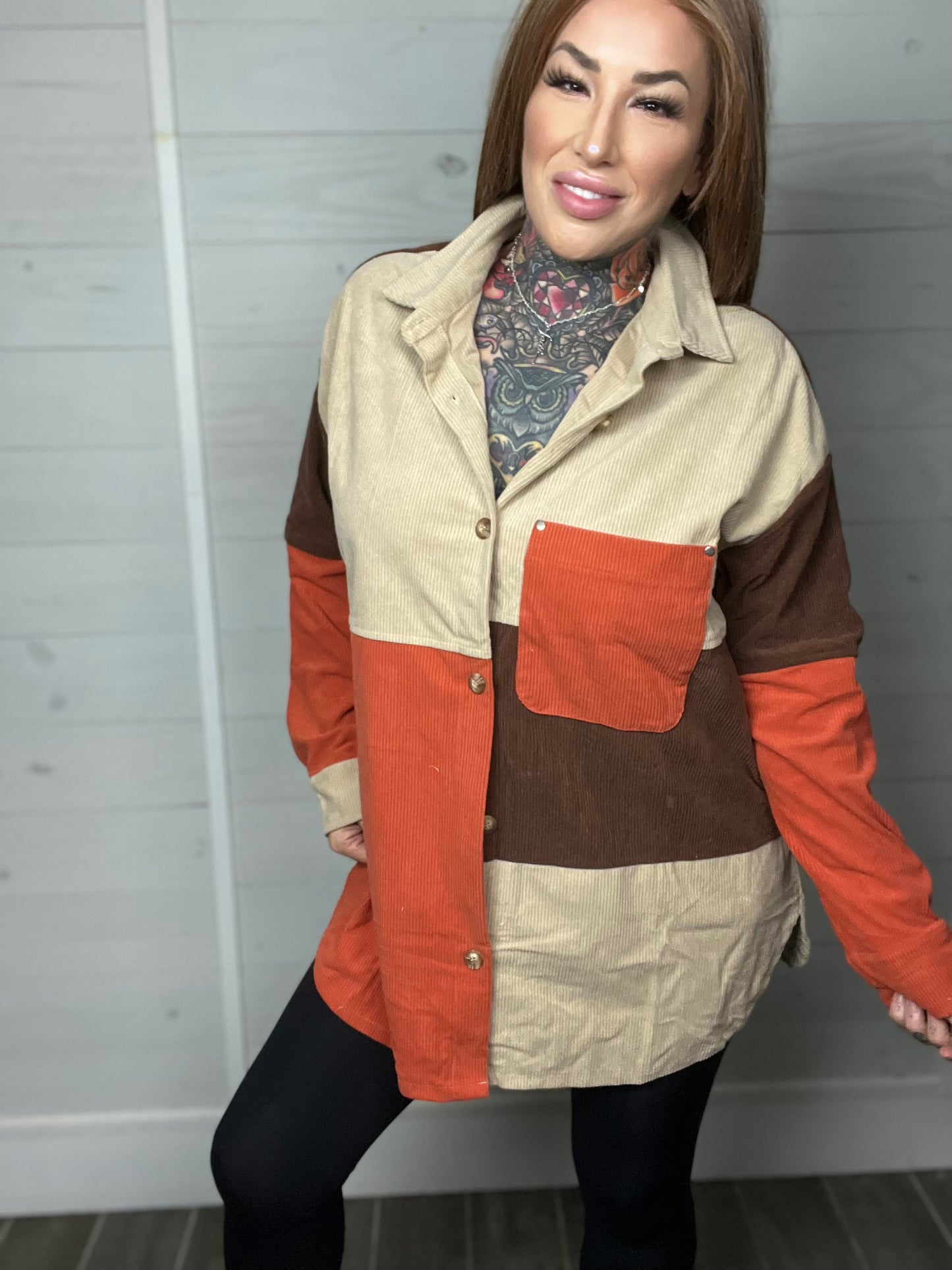 Temporary Escape Curvy Corduroy Shacket