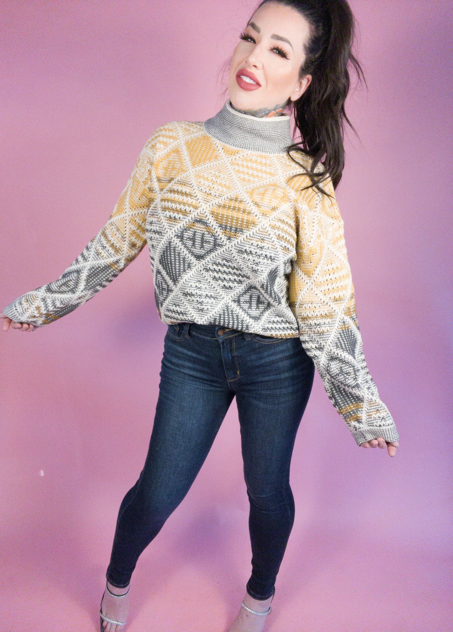 No Sugar Coating Mock Neck Oversized Sweater