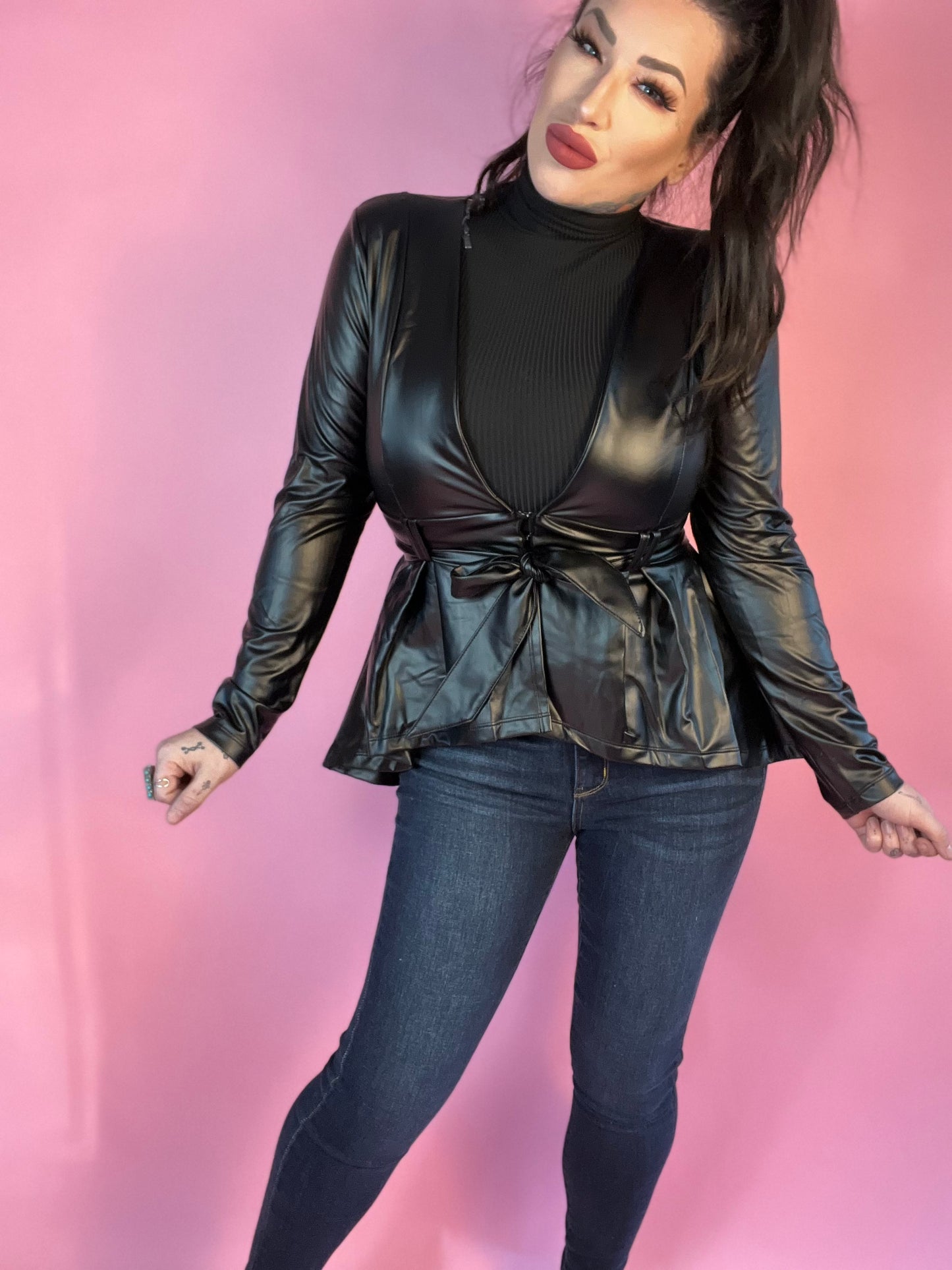 Lifelong Memories Pleather Peplum Jacket