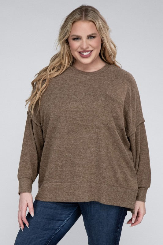 (1X-3X) Getting Serious  Brushed Melange Drop Shoulder Sweater (Multiple Colors) - BP