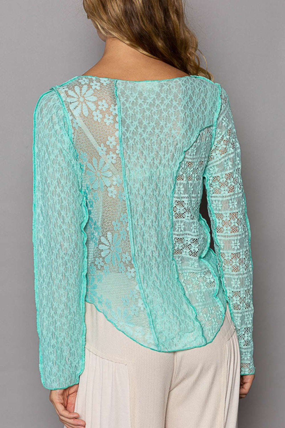 Redefining Grace Exposed Seam Long Sleeve Lace Knit Top (POL)