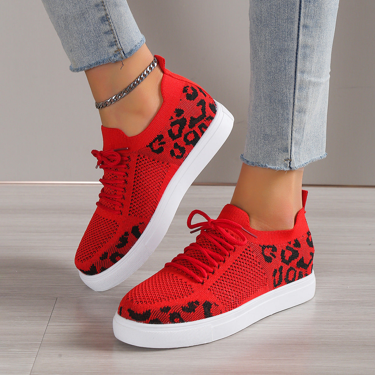 In First Place Lace-Up Leopard Flat Sneakers (Multiple Colors)