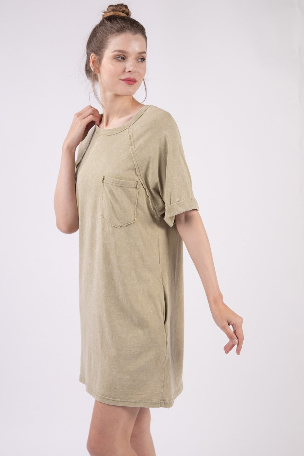 VERY J Sincere Feelings Washed Round Neck Mini Tee Dress - BP