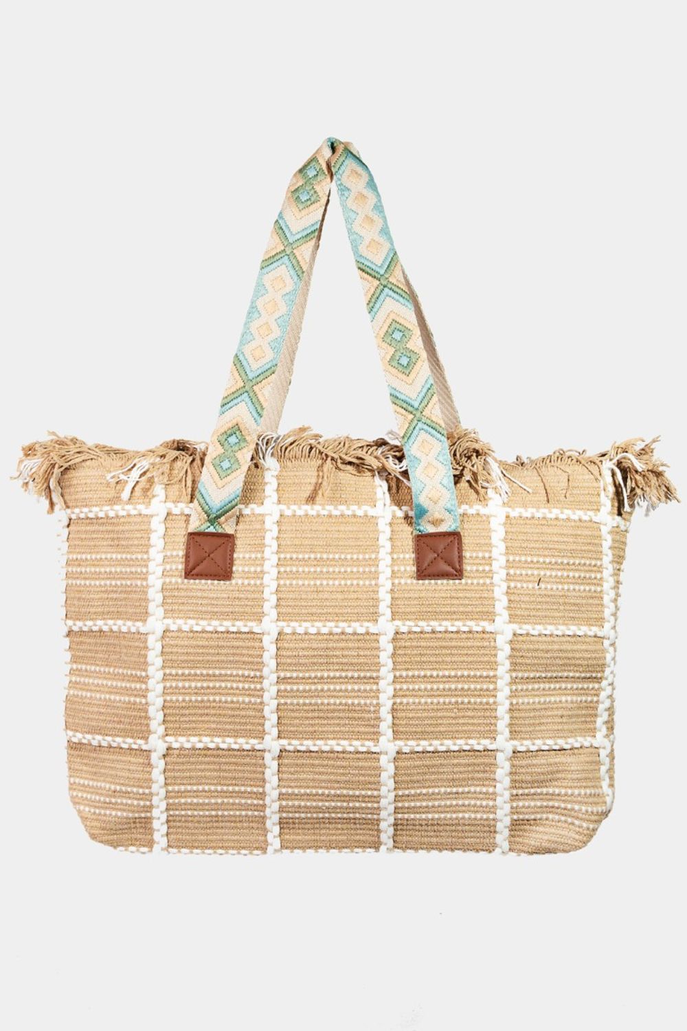 Free Spirit Fringe Detail Checkered Tote Bag - BP