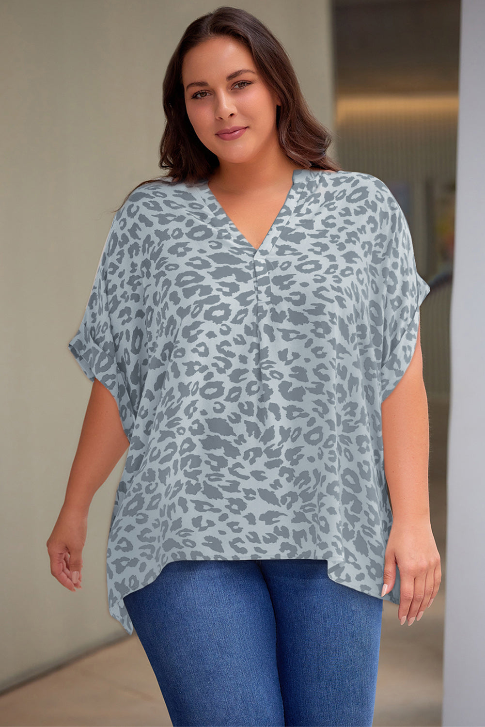 (1X-3X) Ratings Up Notched Neck Half Sleeve Top (Multiple Prints) - BP