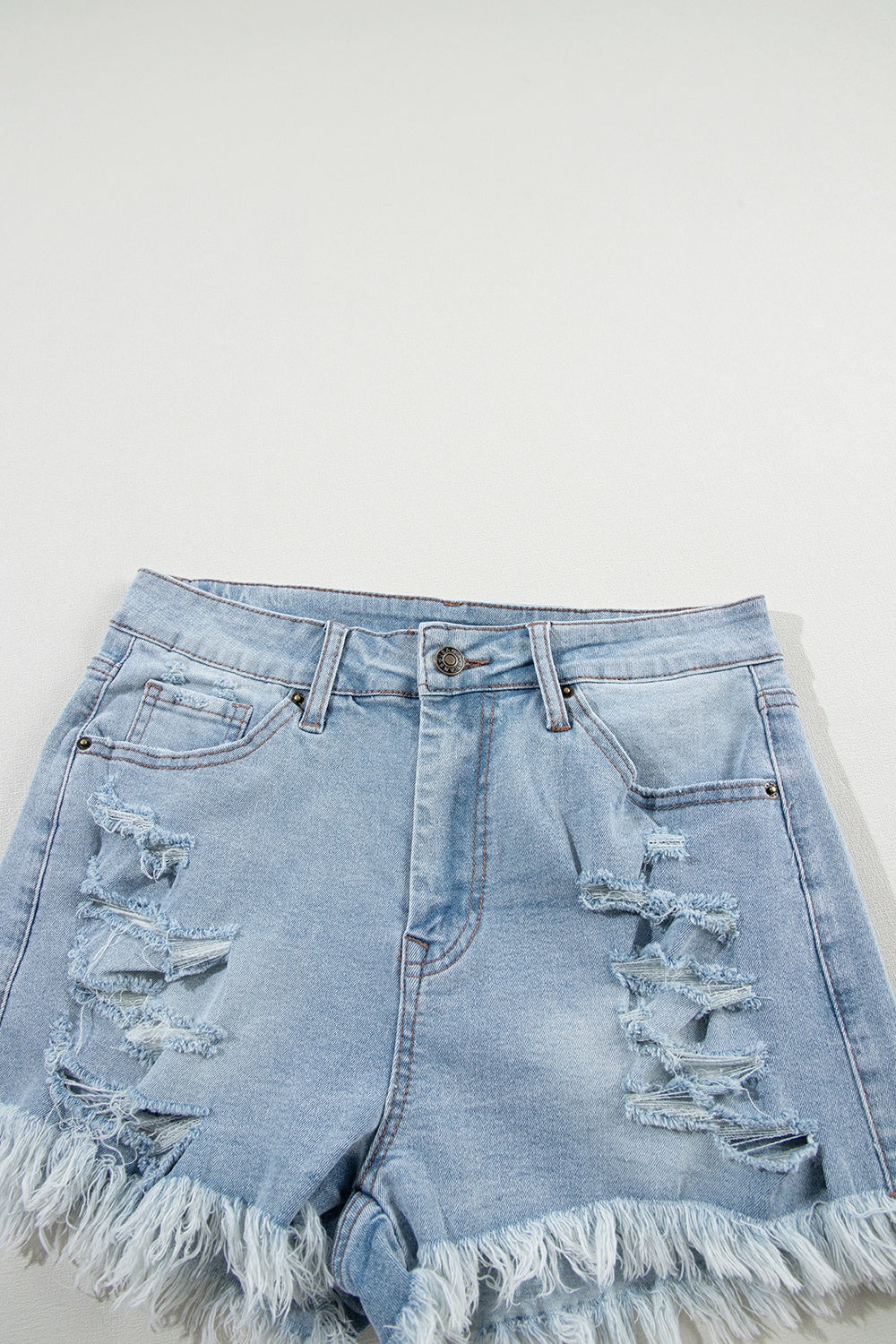 (8-16) Emory Distressed Raw Hem Denim Shorts