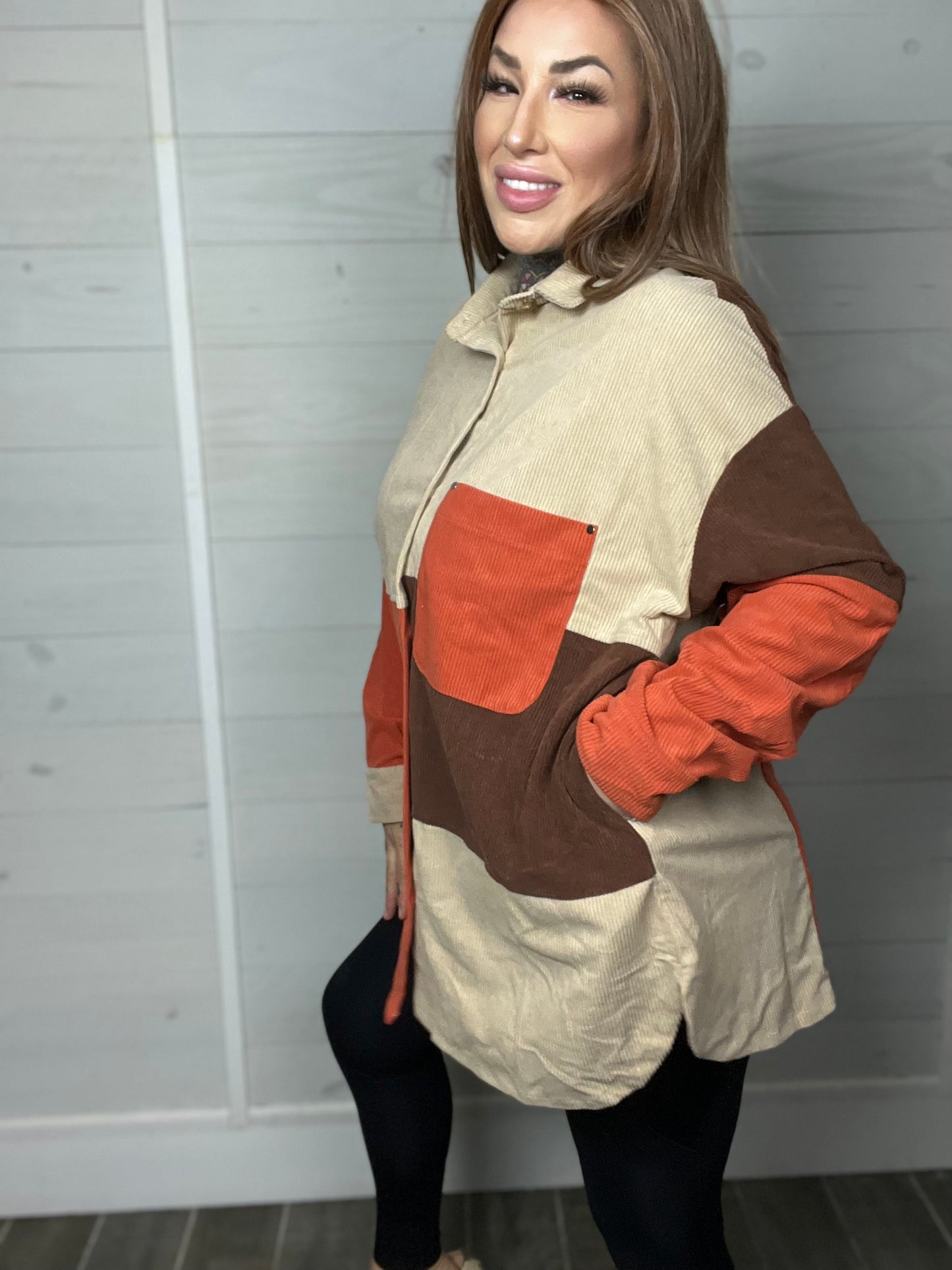 Temporary Escape Curvy Corduroy Shacket