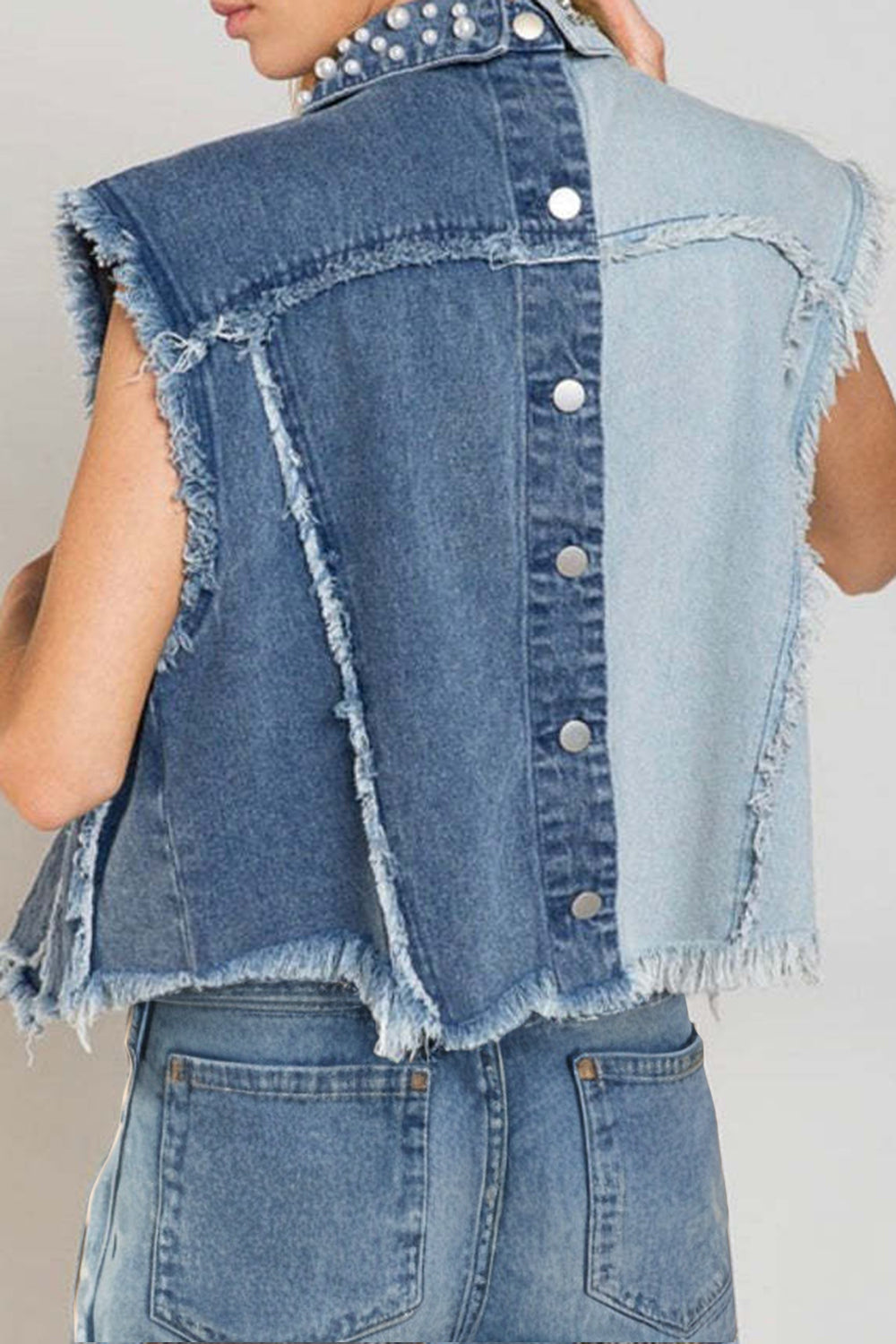 Ranch Hand Pearl Raw Hem Sleeveless Denim Jacket