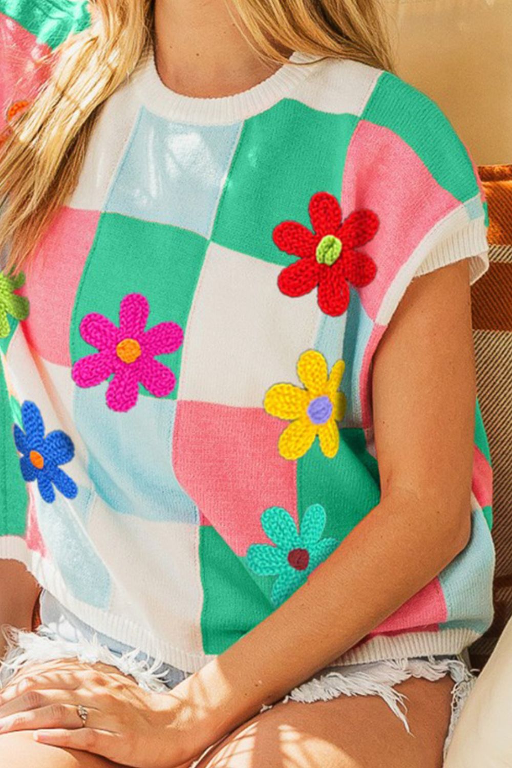 Flow With Flowers Flower Patch Checkered Sweater Vest (BiBi)