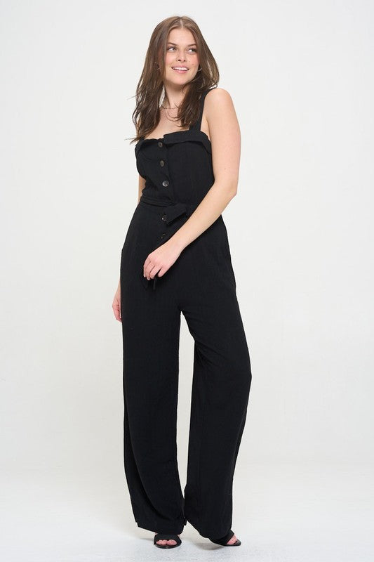 REG Jade By Jane - Sleeveless Adjustable Strap Button Down Jumpsuit