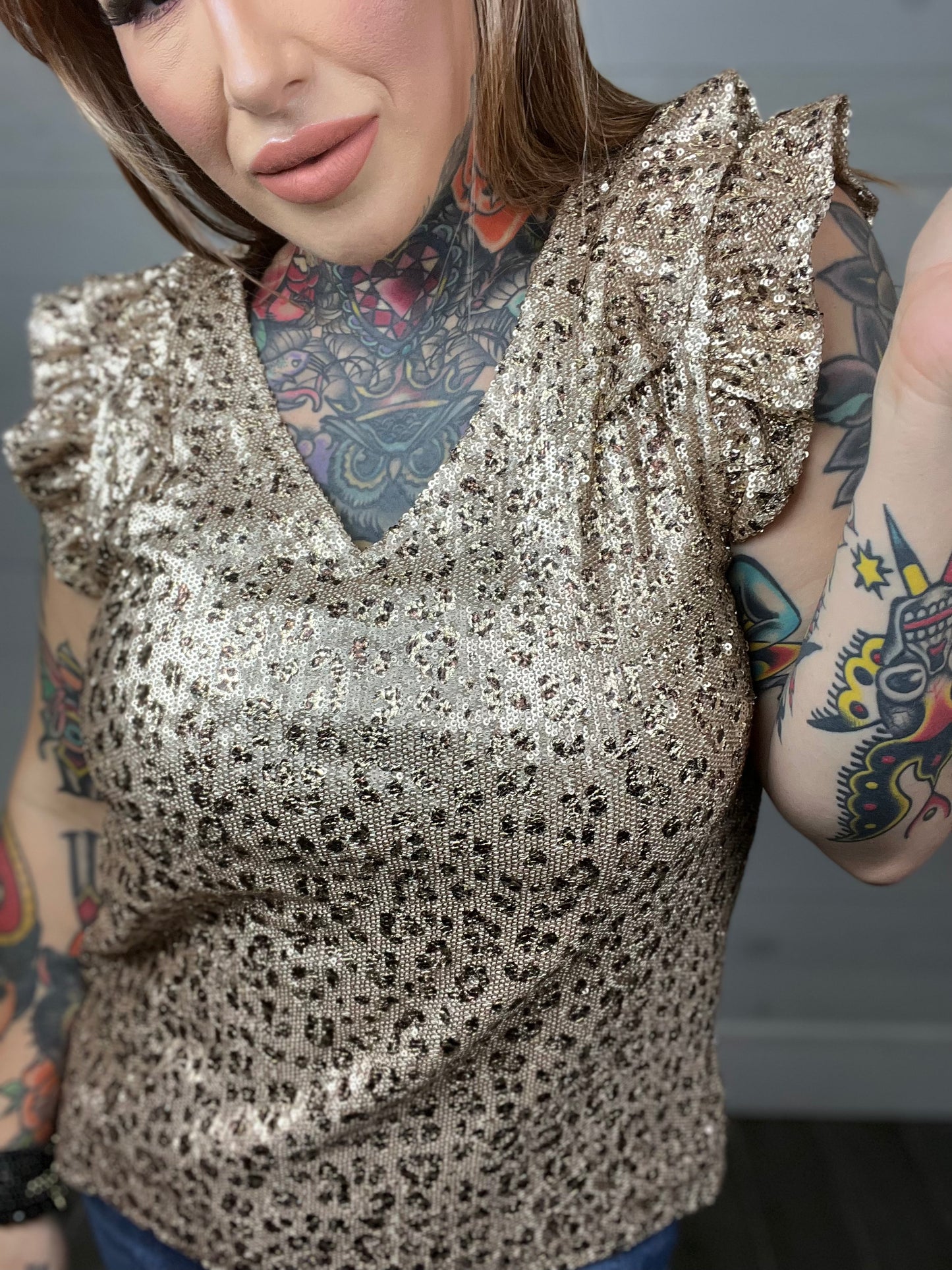 Looking So Innocent Sequin Leopard Top