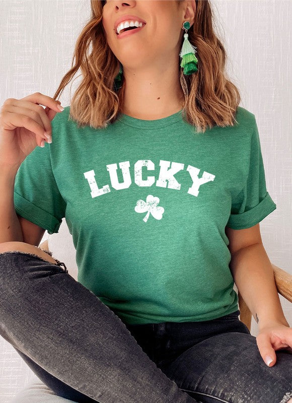 CURVY - Retro Lucky White ink Shamrock Graphic Tee PLUS (MULTIPLE COLORS) - BP