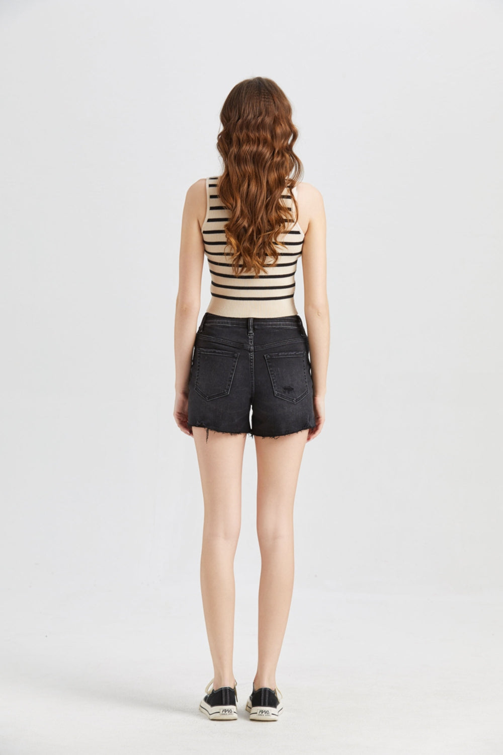 Shandelle Stepped Waist Raw Hem Denim Shorts - BP