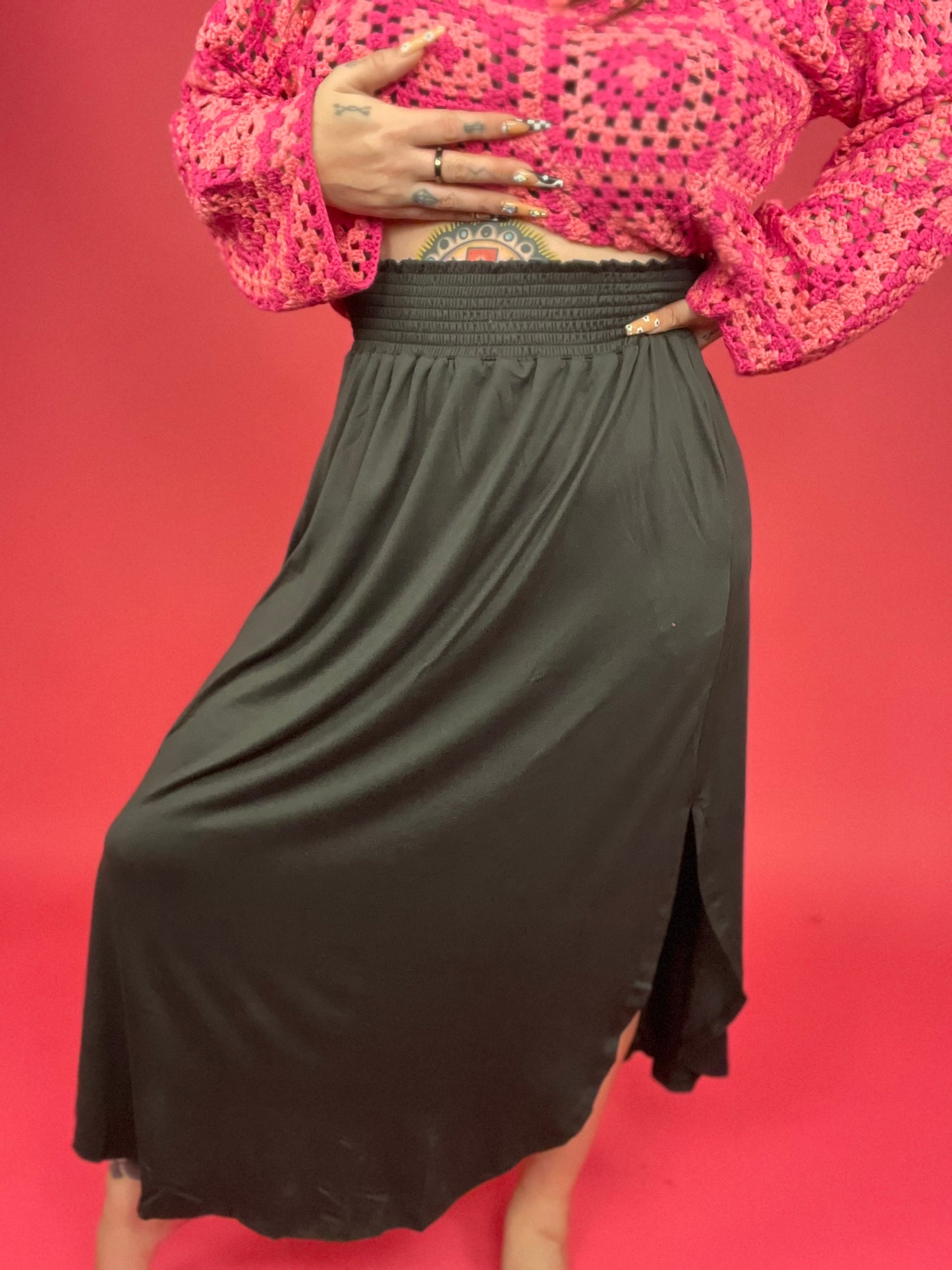 Going Places Smocking Waist Maxi Skirt With Pockets (Multiple Colors)