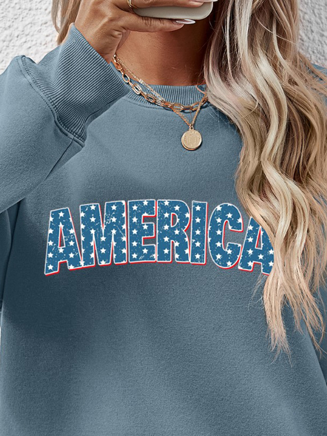 Proud To Be Here AMERICA Round Neck Dropped Shoulder Sweatshirt