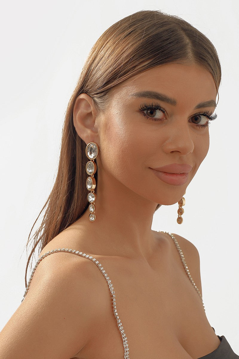 Endless Sparkle Long Rhinestome Dangle Earrings