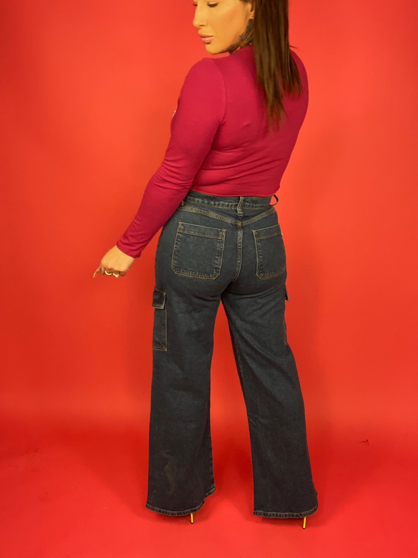 Vibrant M.I.U. - High Rise Crossed Waist Cargo Wide Jeans - BP